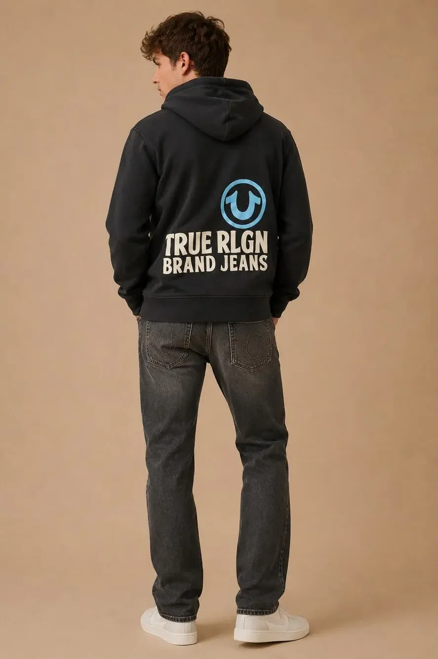 True Religion Black Pullover Hoodie Logo Sweatshirt Mens Medium Streetwear